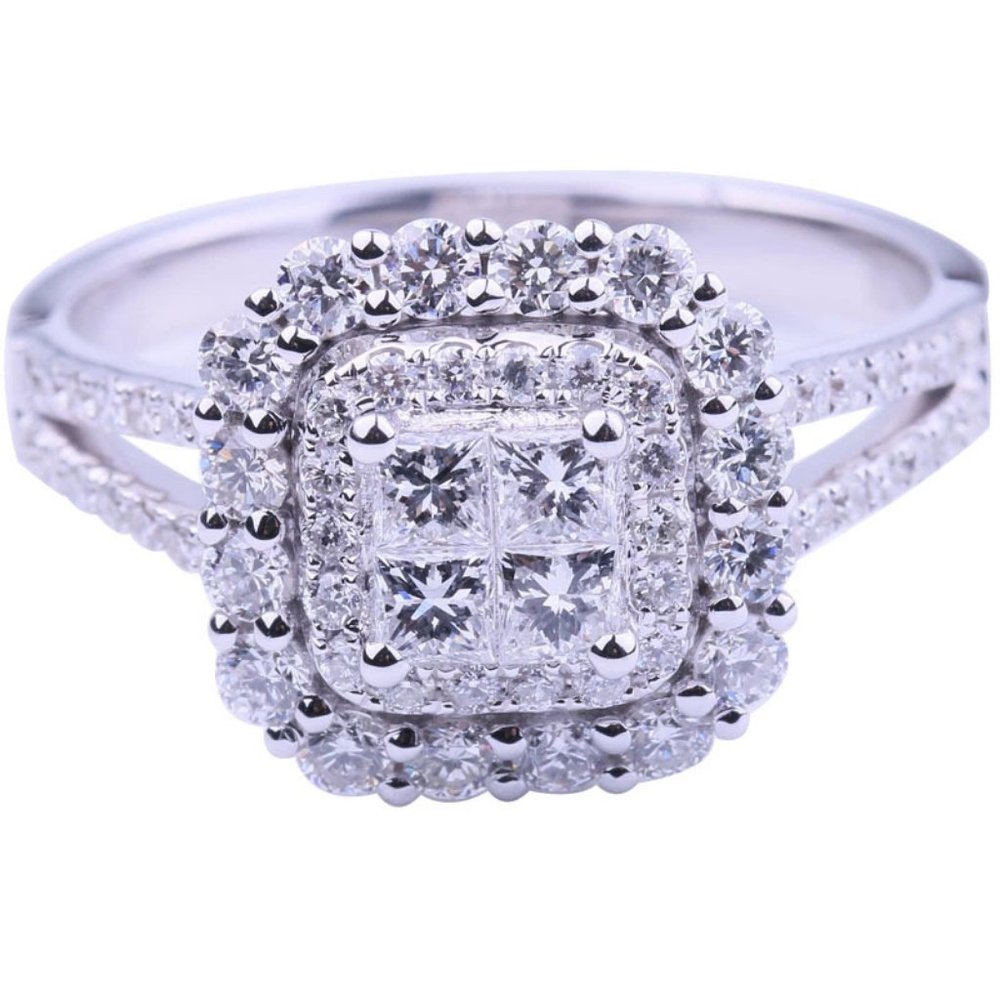 NEW 925 Sterling Silver Diamond Halo Square Ring V - Picture 6 of 6
